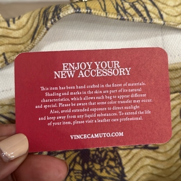 VINCE CAMUTO Orla Canvas Tote Blue Yellow with swingy tassel charms tropical - Picture 13 of 14